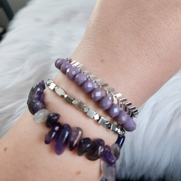 NWT Bella Fizz 'Purple Rain' Amethyst & Silver Bella Bundle Bracelet Set of 4 - Picture 11 of 11